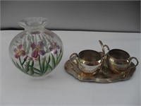 Silver plated set  crean and sugar & vase