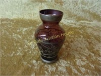 Victorian Aubergine Vase with Sterling Overlay
