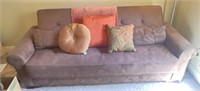 Brown Suede Like Futon Couch with Decor Pillows