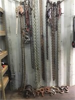 Lot of Chains, Pulleys, Chain Jack, Engine Hoist,