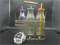metal milk crate with drink bottles