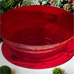 Large Red Plastic Bowl and Tray