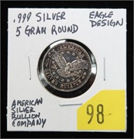 .999 Silver Eagle round - 5 gram