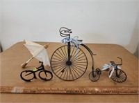 3 Metal Bikes and Wooden Umbrella