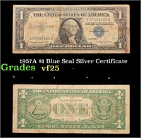 1957A $1 Blue Seal Silver Certificate Grades vf+