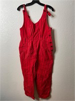 Vintage Femme Striped Overalls 1980s Red