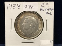 1938  Can Silver 50 Cent Piece  EF  Rotated dies