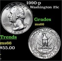 1990-p Washington Quarter 25c Grades GEM+ Unc