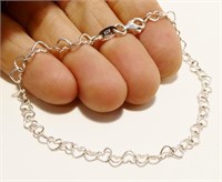 7.5" Italian 925 Silver Heart Link Bracelet 2.3g