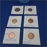 4 Carded Canada 1965 1 Cent Coins, 1937 USA Penny,