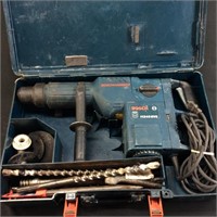 Large Bosch Hammer Drill W/ Drill Bits And Case