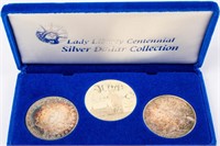 Coin 3 Coin Silver Dollar Set in Plush Case