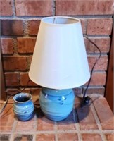 TATER KNOB  POTTERY LAMP & SMALL POT