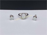 STERLING SILVER OPAL RING AND EARRINGS SET