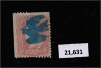 US FANCY CANCEL STAMP, SCOTT# 65, BLUE BIRD, $285.