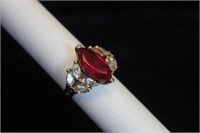 14K TG Ring with Red and Clear White Stones