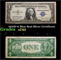 1935D $1 Blue Seal Silver Certificate Grades xf