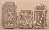 Three Vintage Sterling Golf-Related Match Safes.