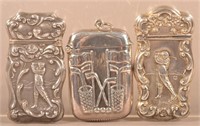 Three Vintage Sterling Golf-Related Match Safes.