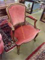 Perfect French Velour Parlor Chair with Exposed