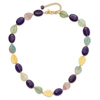 Silver- Gold-plated Multi Gemstone Necklace