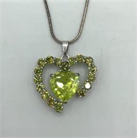 STERLING SILVER 925 CZ Peridot Heart Pendant Chain