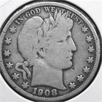 1908 O BARBER HALF DOLLAR VG