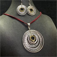 Sterling Silver & Brass Concentric Ring Necklace &