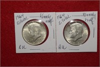 Two 1964 Silver Kennedy Half Dollars
