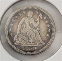 1850 Seated Liberty 1/2 Dime, Higher Grade