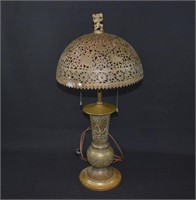 Antique Moorish Reticulated Brass Table Lamp