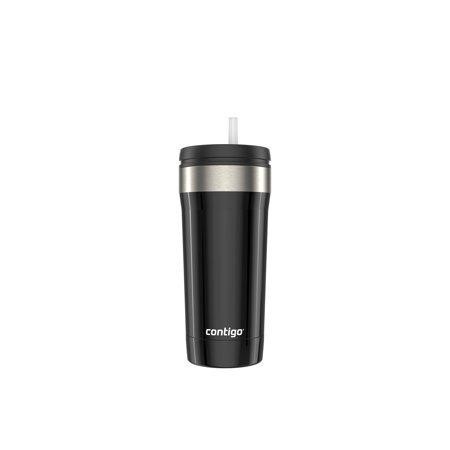 Dual-Sip Stainless Tumbler w/ Straw, Black 18FlOz