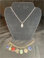 Egyptian Scarab & Sphynx Necklace & Bracelet