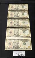 5x Sequenced Ten Dollar Star Notes Crisp Unc