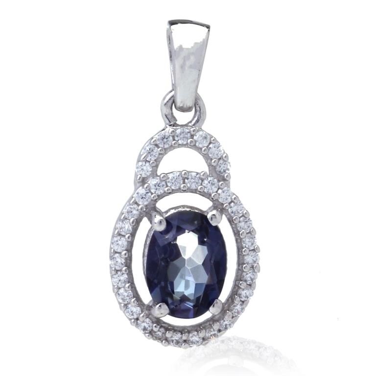 Sterling Silver Iolite & White Zircon Pendant