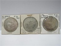 3 South Africa 5 Shilling Silver Coins