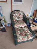 Green Wicker Chair With Footstool
