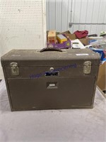 20" BROWN METAL TOOL BOX W/ CONTENTS