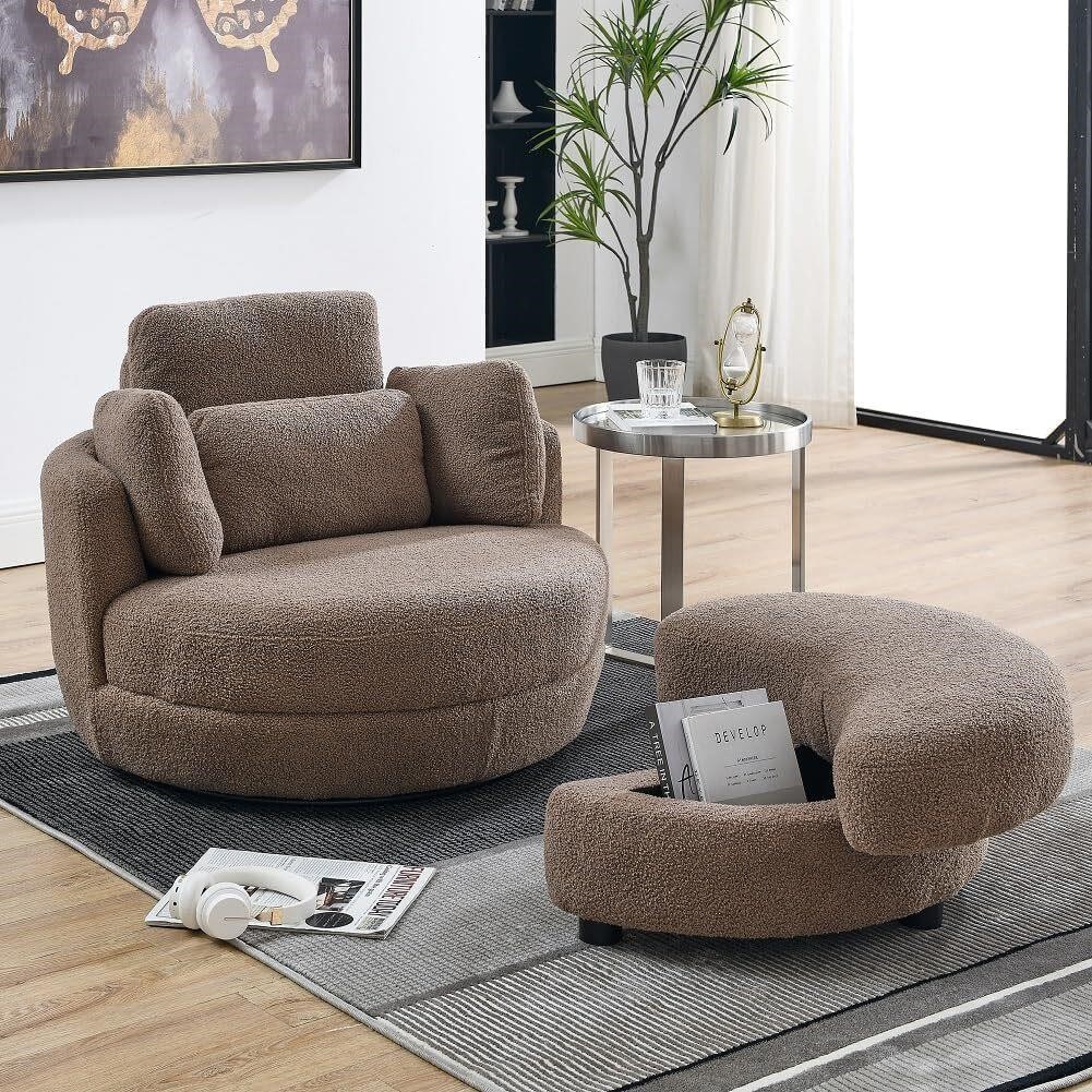 Swivel Accent Barrel Chair with Storage Ottoman