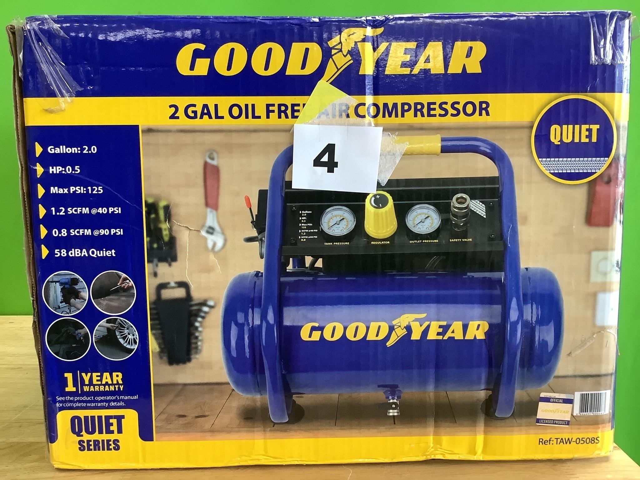 Goodyear 2 Gal Oil Free Air Compressor 125 Max PSI