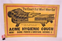 Cardboard Sign "Acme Hygienic Couch"