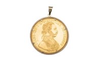 AUSTRIAN DUCAT 1915 GOLD COIN IN GOLD PENDANT,17g