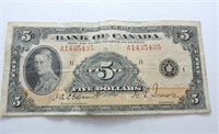 1935 Bank of  Canada Five Dollar Note