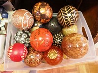 Container of carpet balls; glass, wood and more