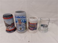 3 Beer Steins and Beer Mug - 2 Budweiser