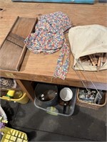 kraut cutter, wood clothes pin, old bonnet