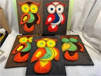 *5 OWL MCM STRING ART WALL HANGINGS