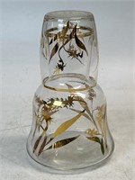 Vintage Bedside Glass Carafe Tumble Up with Gold