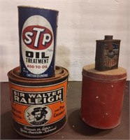 Vintage tobacco and oil cans