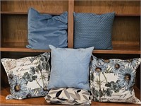 Lot of Throw Pillows in Blues & Natural Colors
